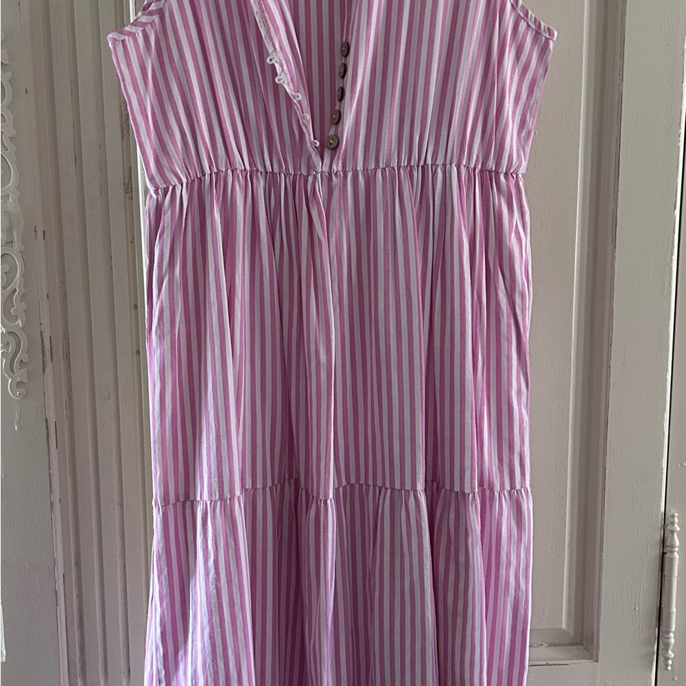 Pink and White Striped Sleeveless Dress